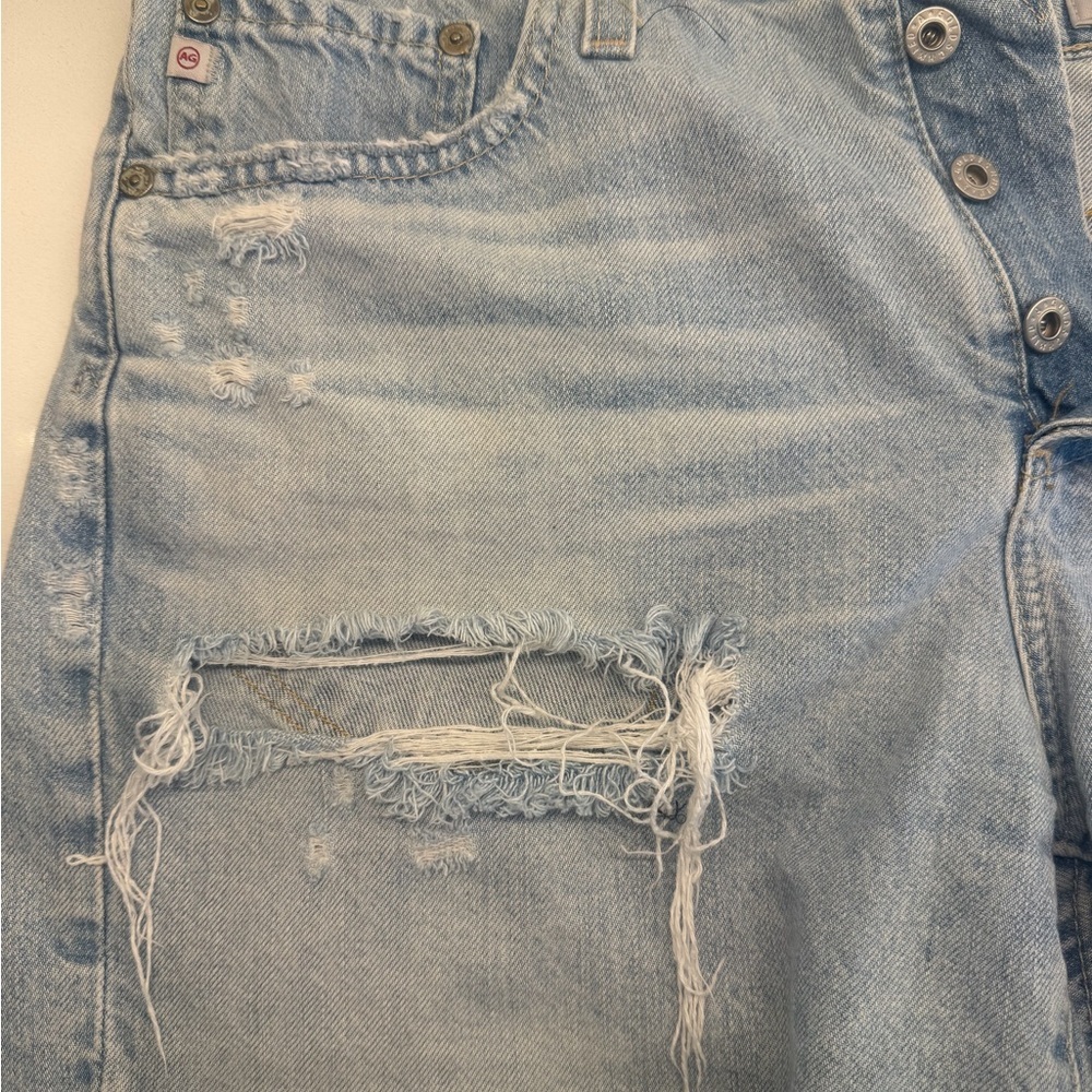 AG Adriano Goldschmied Light Blue Distressed Jean Shorts - Picture 3 of 7
